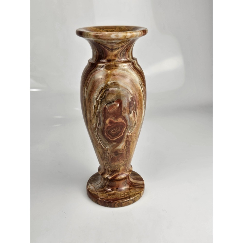 Vintage Carved Marbled Onyx Stone 8" Vase Rings Striations Heavy‎ Over 2 Lbs